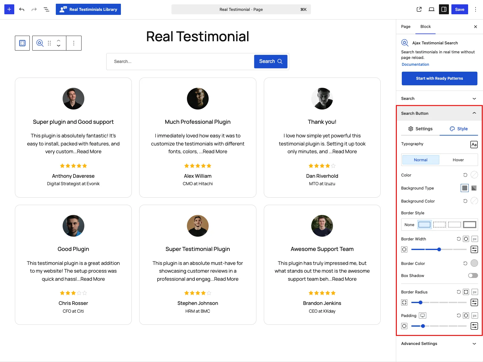 Search Button panel — Style tab