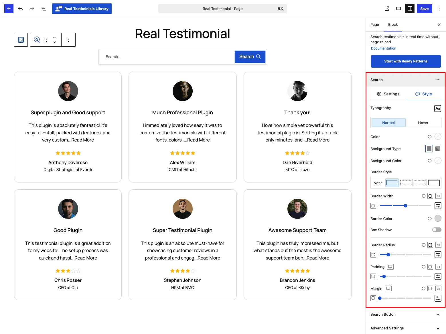 Search panel — Style tab