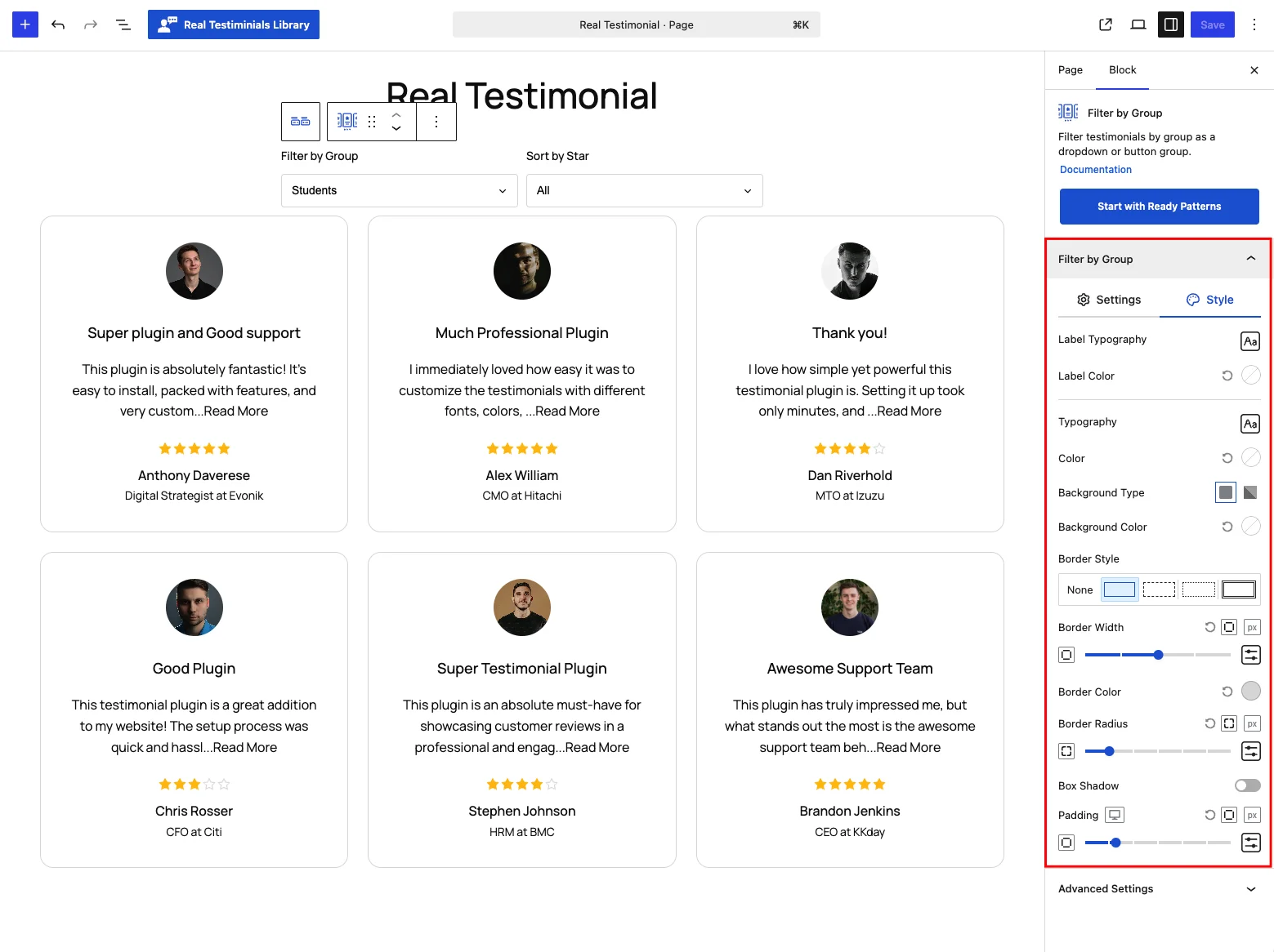 Filter by Group panel — Style tab