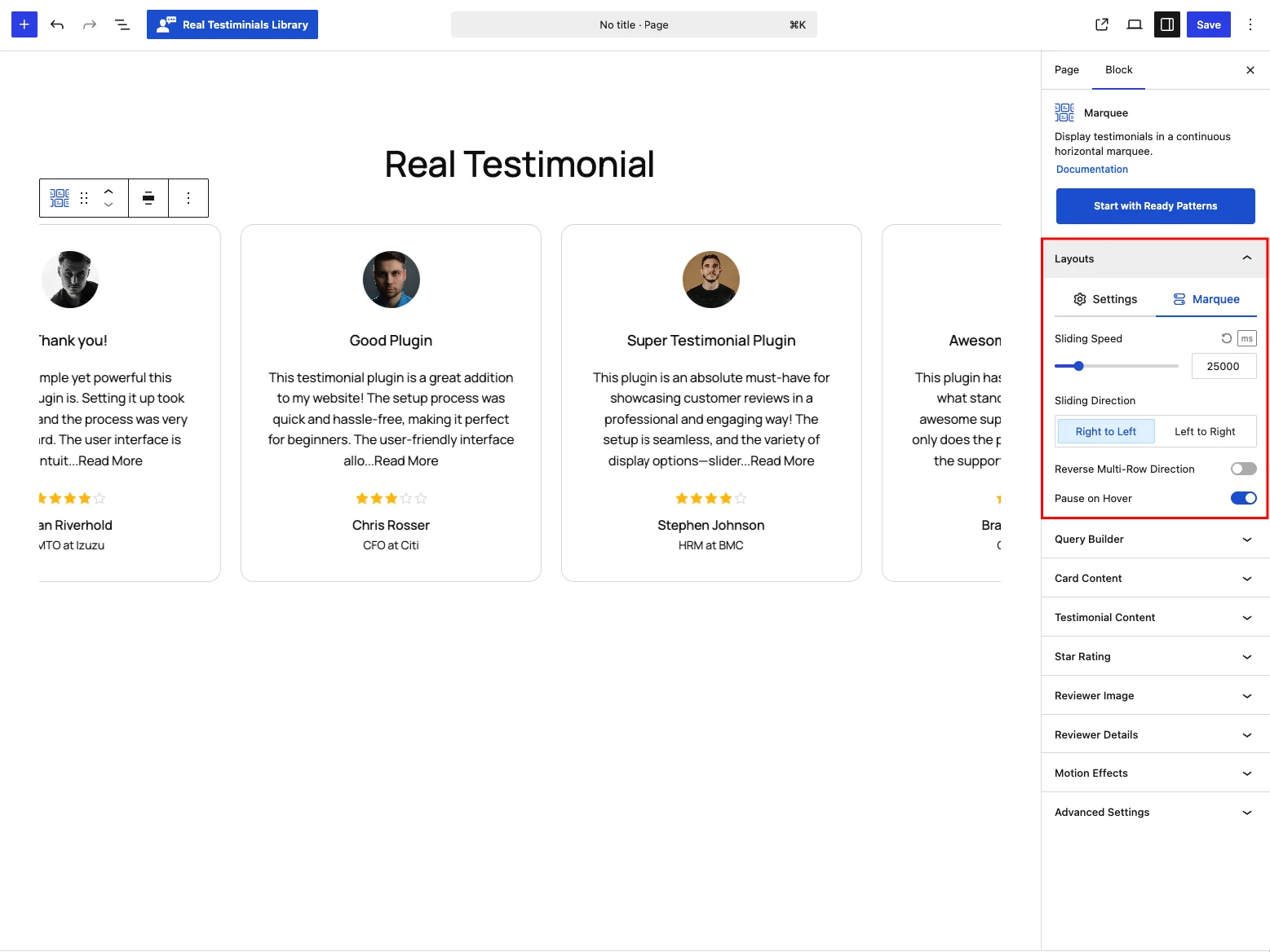 Marquee Layouts panel — Marquee tab