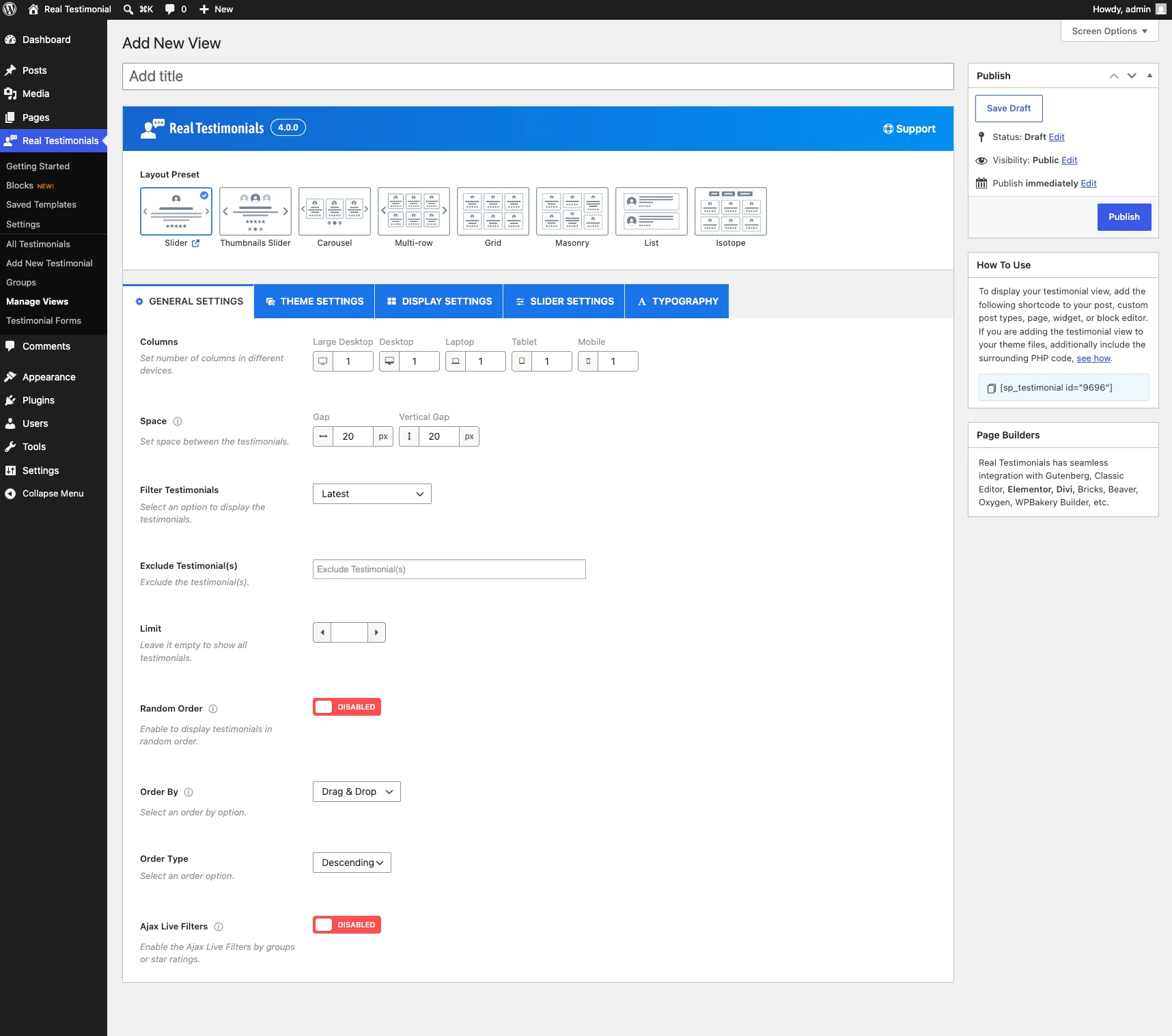 Manage Views — Add New