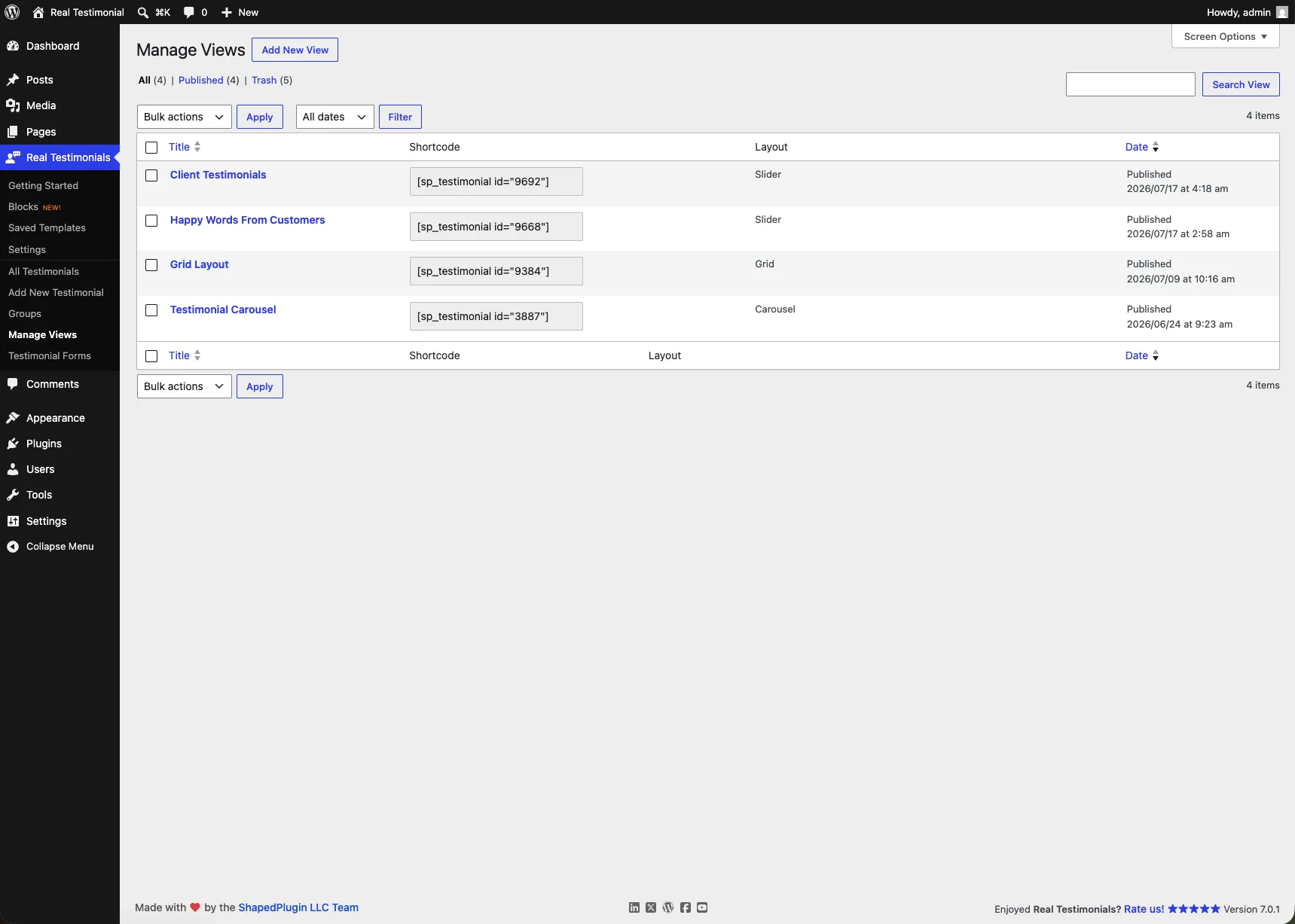 Manage View edit screen