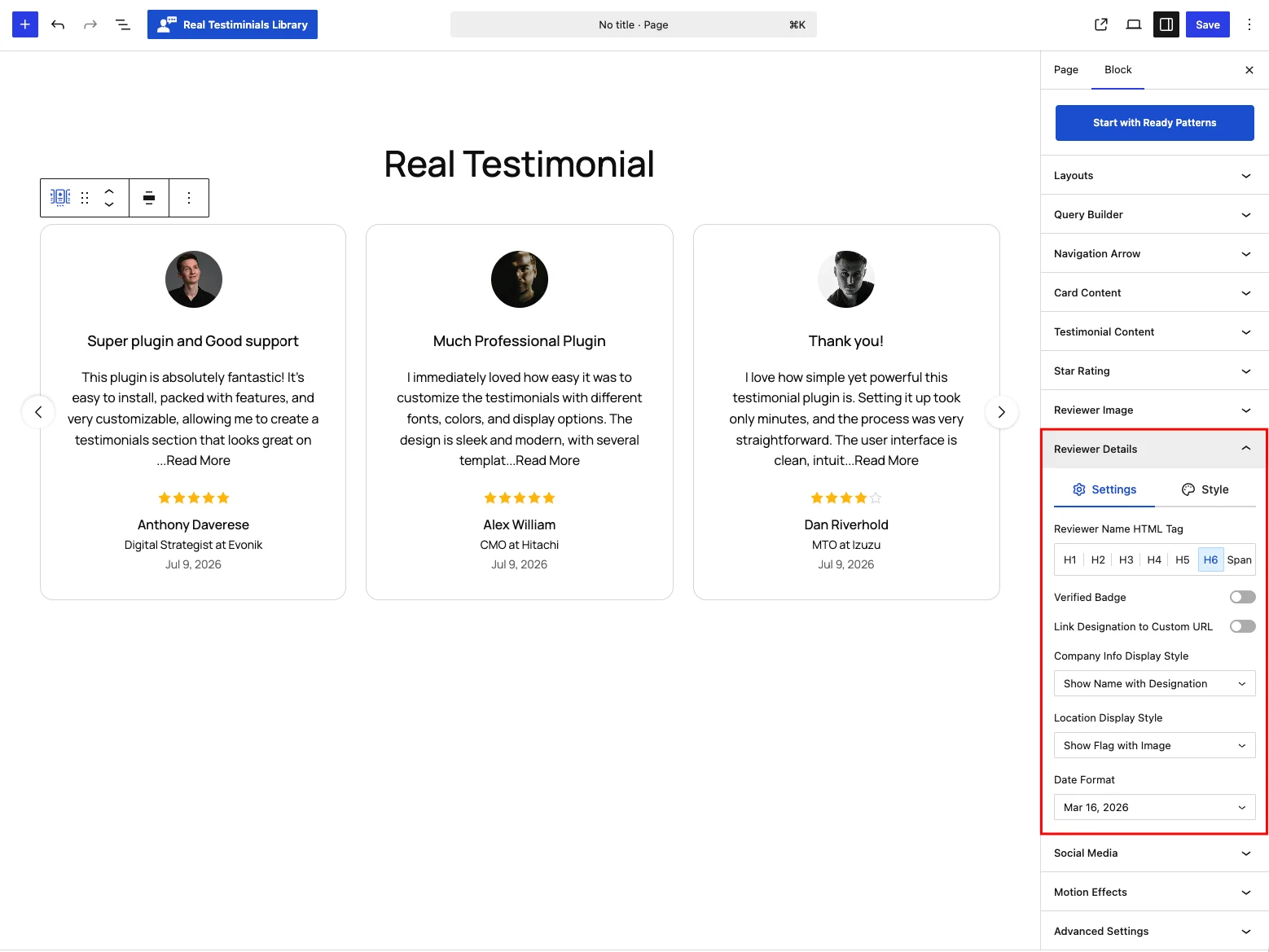 Reviewer Details panel — Settings tab