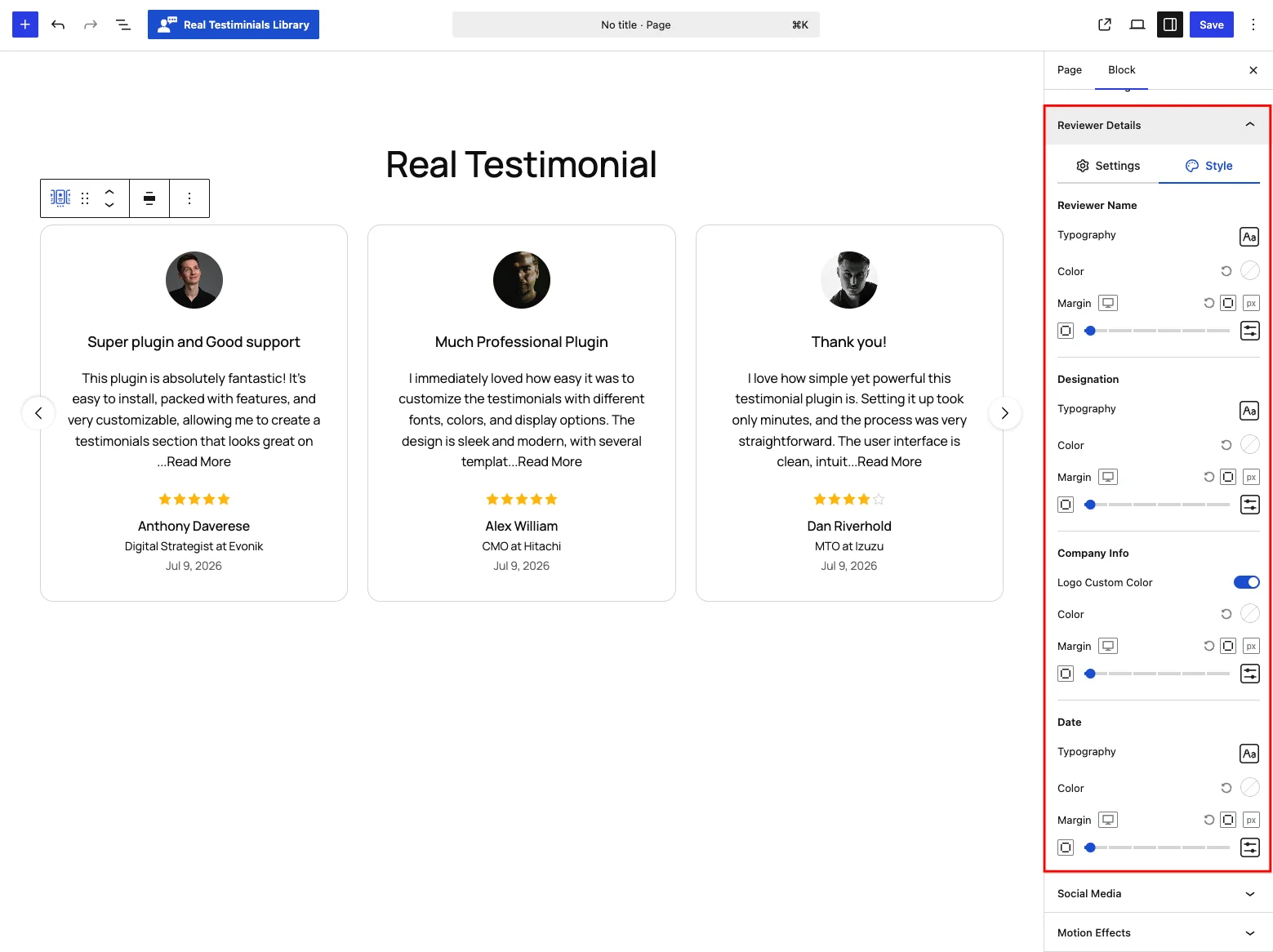 Reviewer Details panel — Style tab