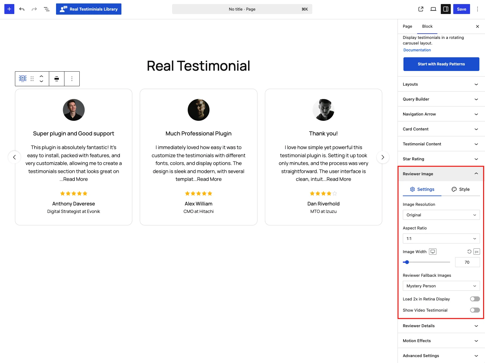 Reviewer Image panel — Settings tab
