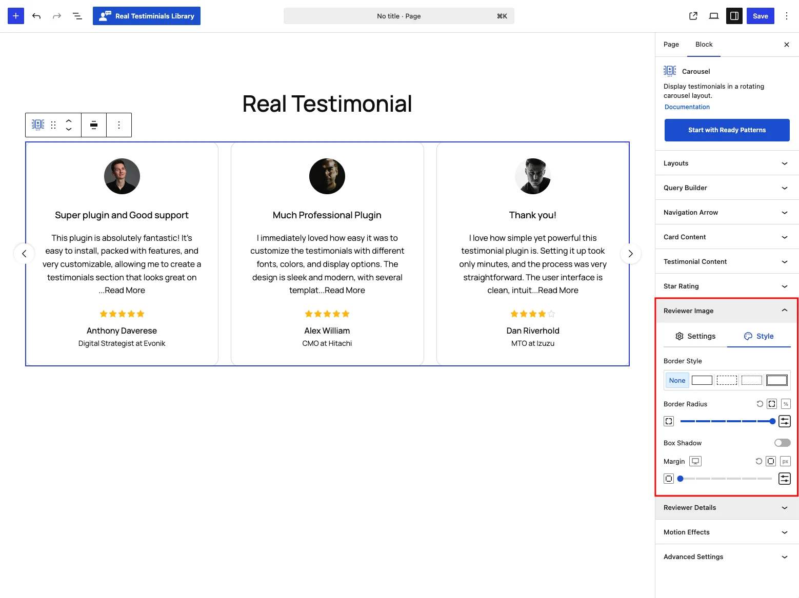 Reviewer Image panel — Style tab