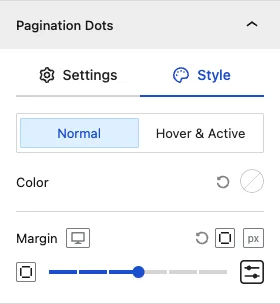 Pagination Dots panel — Style tab