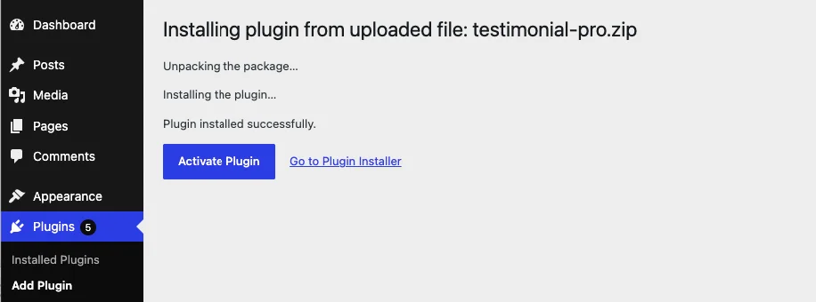 How to activate the Real Testimonials plugin