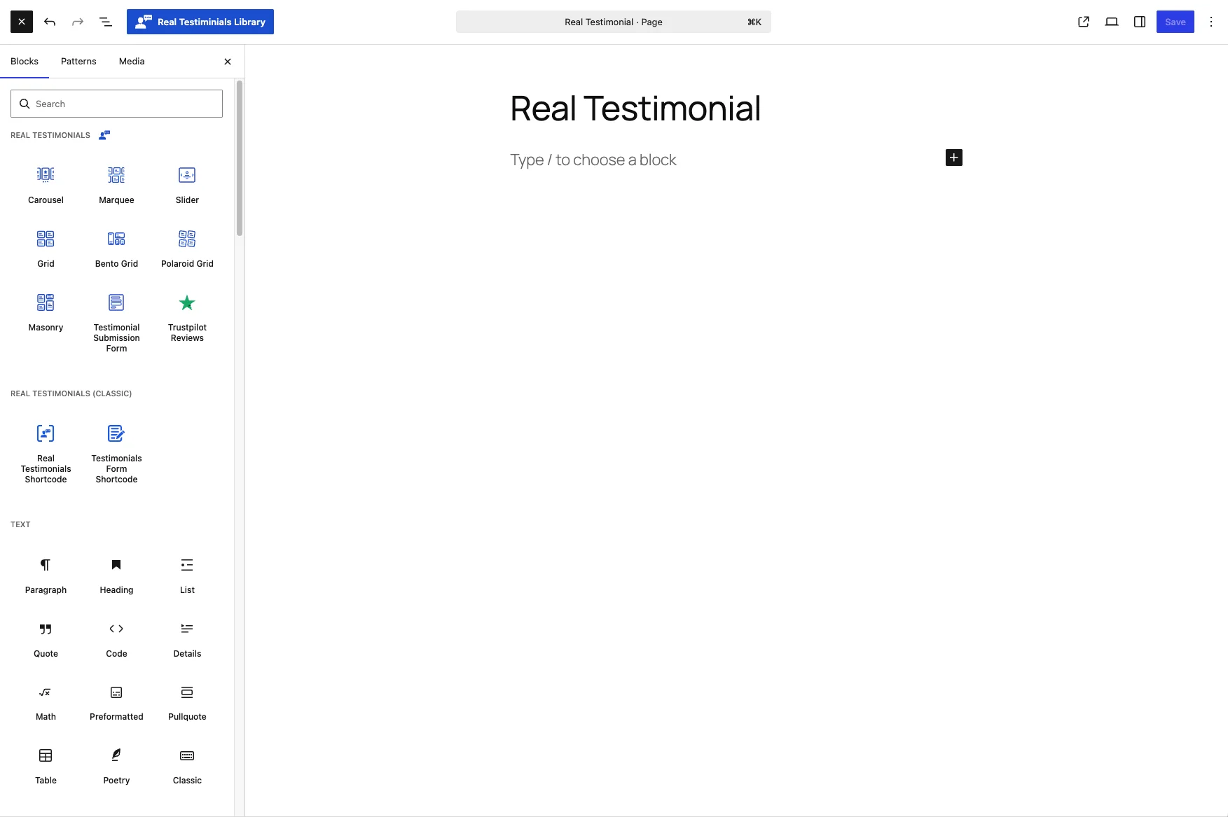 Real Testimonials block library