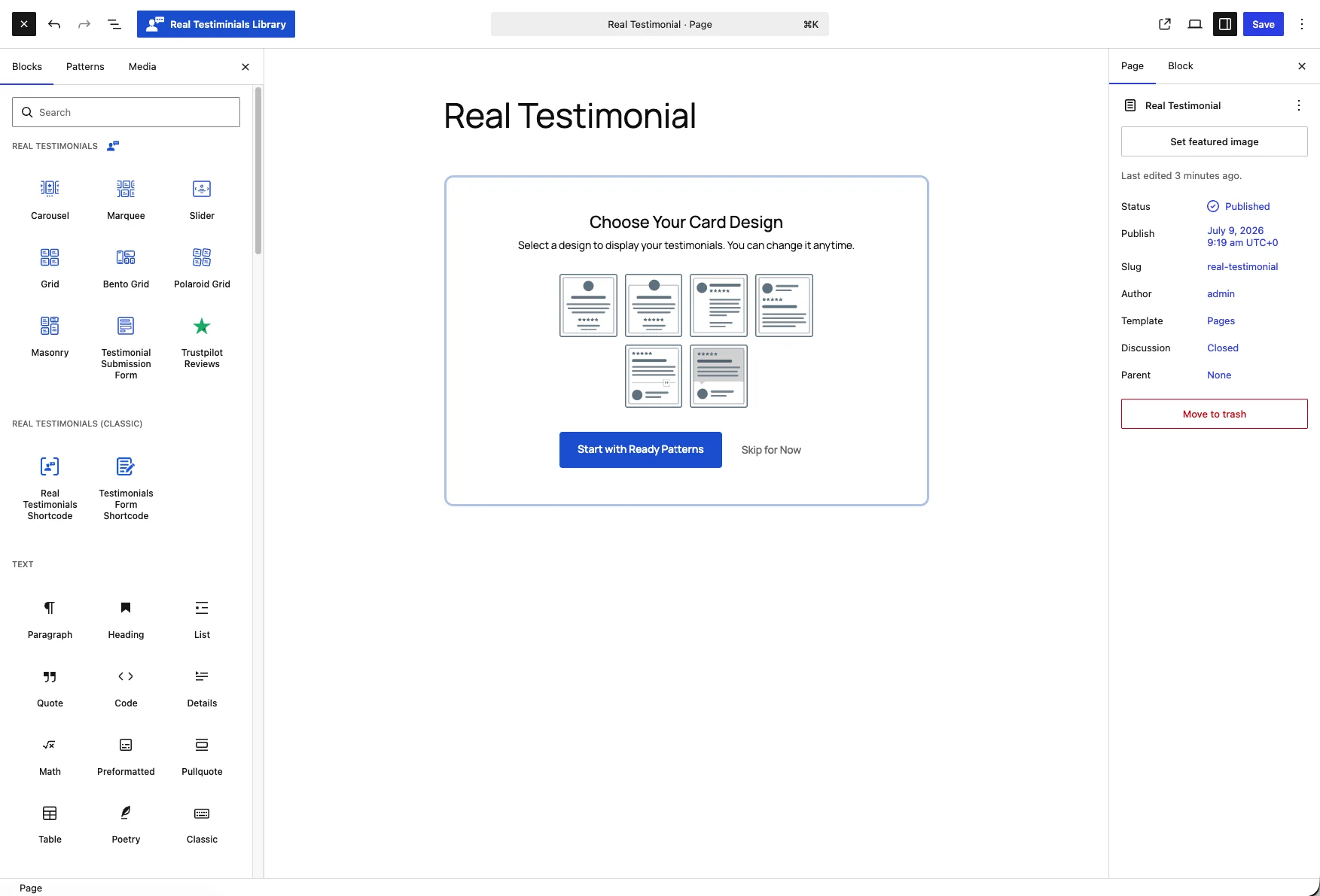 Real Testimonials block library