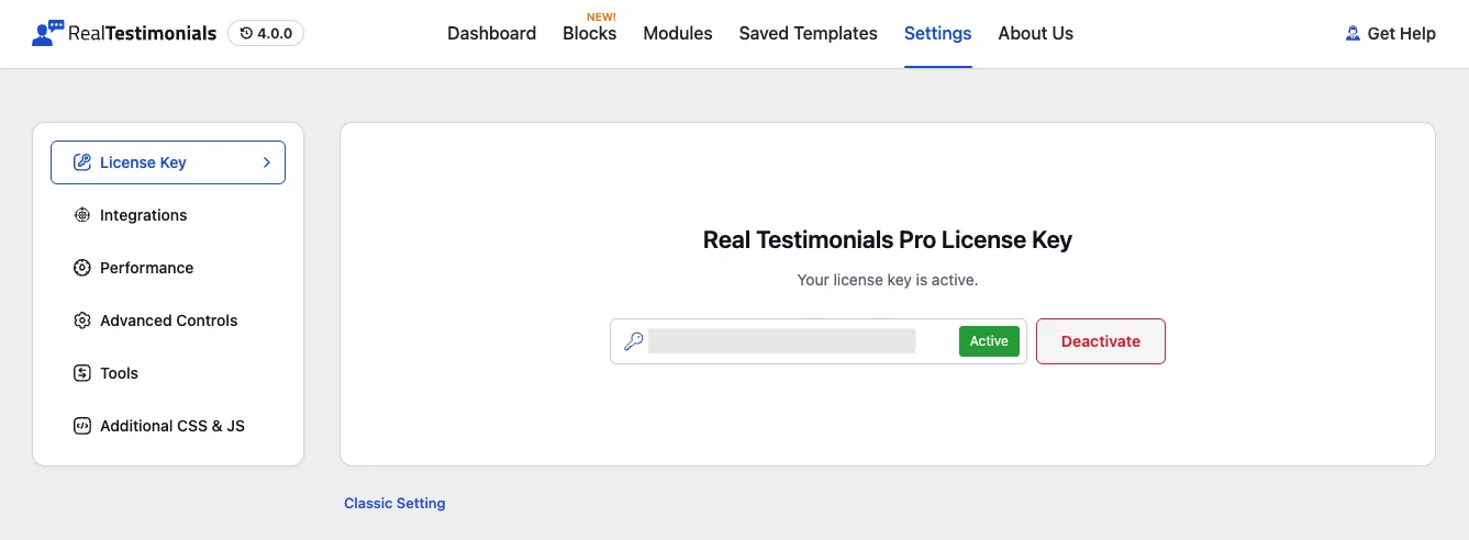 Activate the Real Testimonials Pro license key